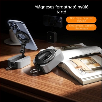 Mágneses telefon-tartó, ötvözetből, összecsukható, autóba szerelhető, kétoldalú mágnes