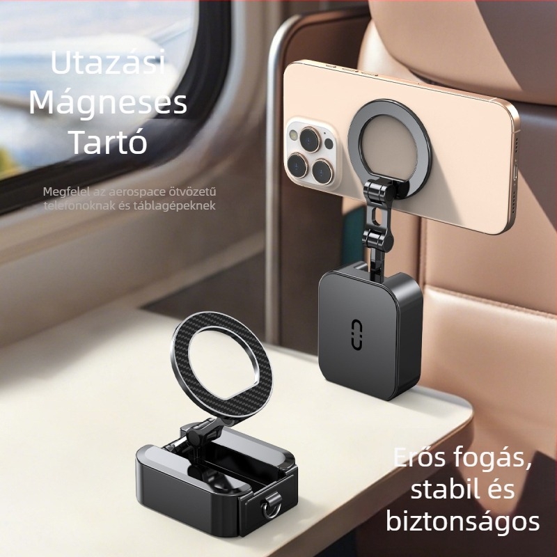 Mágneses telefon-tartó, ötvözetből, összecsukható, autóba szerelhető, kétoldalú mágnes