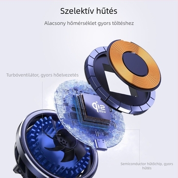 Qi2 autós tartó vezeték nélküli töltő, 15W max, Type-C bemenet 5V-3A/9V-3A/12V-2.5A, alumíniumötvözet