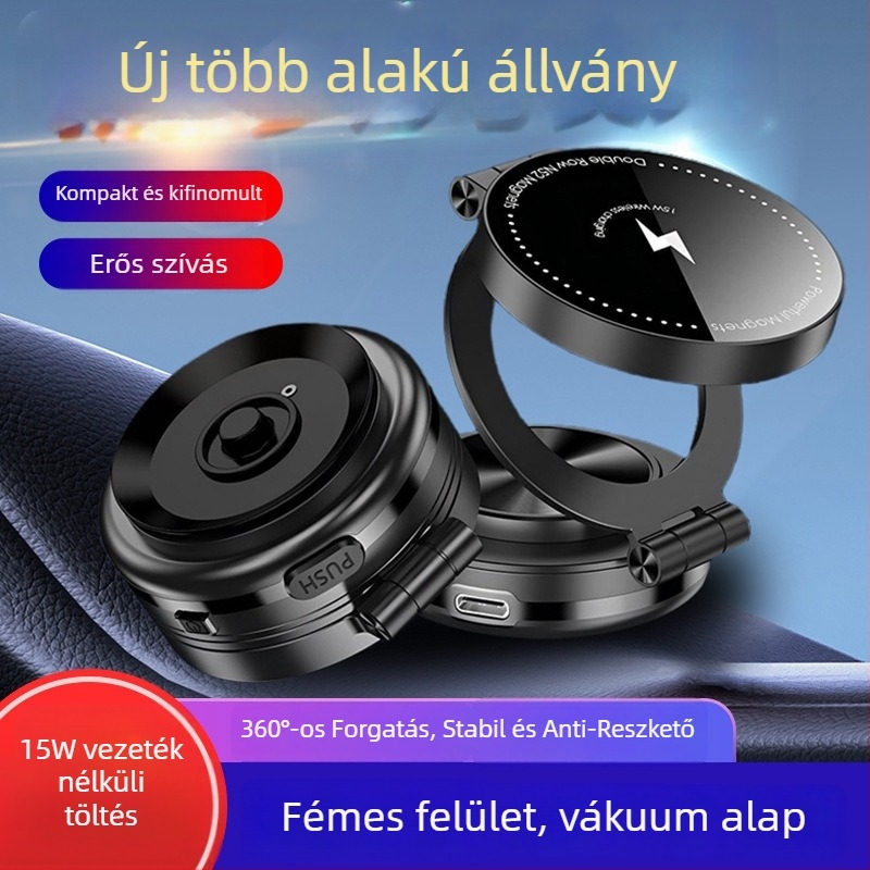 Autós telefontartó ötvözetből, rezgésszűrő funkcióval és vezeték nélküli töltéssel, testreszabható