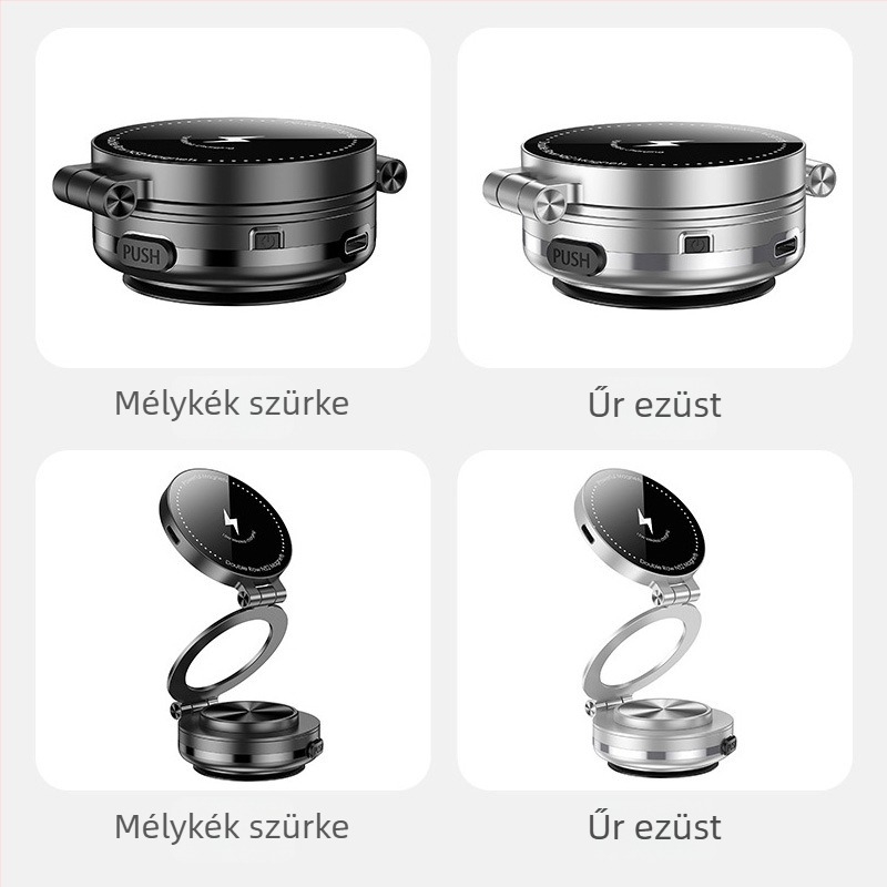 Autós telefontartó ötvözetből, rezgésszűrő funkcióval és vezeték nélküli töltéssel, testreszabható