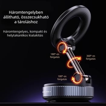Autóba szerelhető mágneses telefontartó vákuumos szívóval, forgatható és összecsukható, ötvözetből