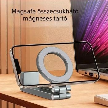 MagSafe mágneses telefontartó, ABS összecsukható forgó asztali állvány, utazáshoz kompakt