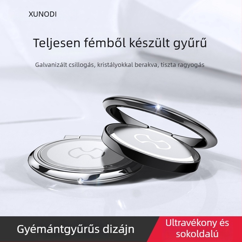 Fémes telefongyűrűtartó, ultra vékony, 360°-os forgatható, mágneses autós tartó