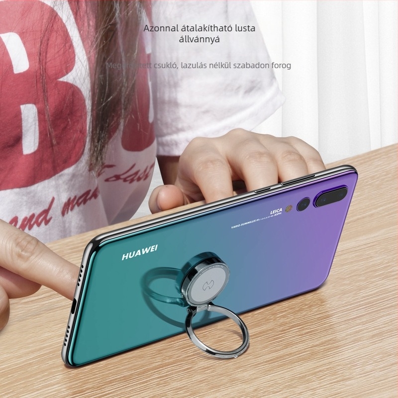 Fémes telefongyűrűtartó, ultra vékony, 360°-os forgatható, mágneses autós tartó