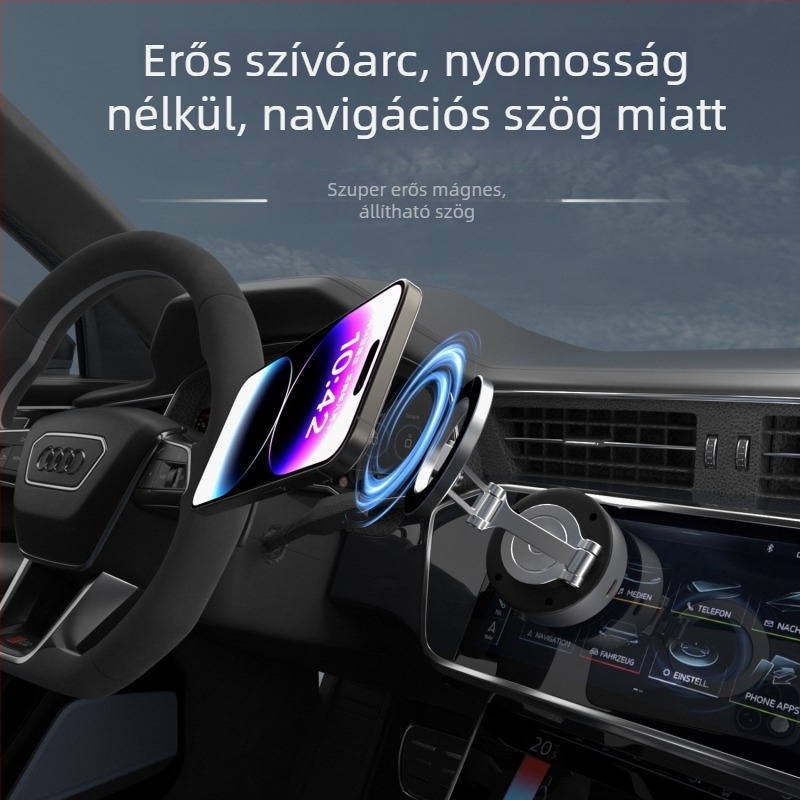 Összecsukható mágneses autós telefontartó, hátoldali ragasztófelülettel, forgatható műszerfal-tartó, alumíniumötvözet