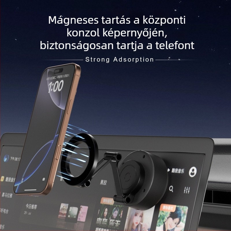 Összecsukható mágneses autós telefontartó, hátoldali ragasztófelülettel, forgatható műszerfal-tartó, alumíniumötvözet