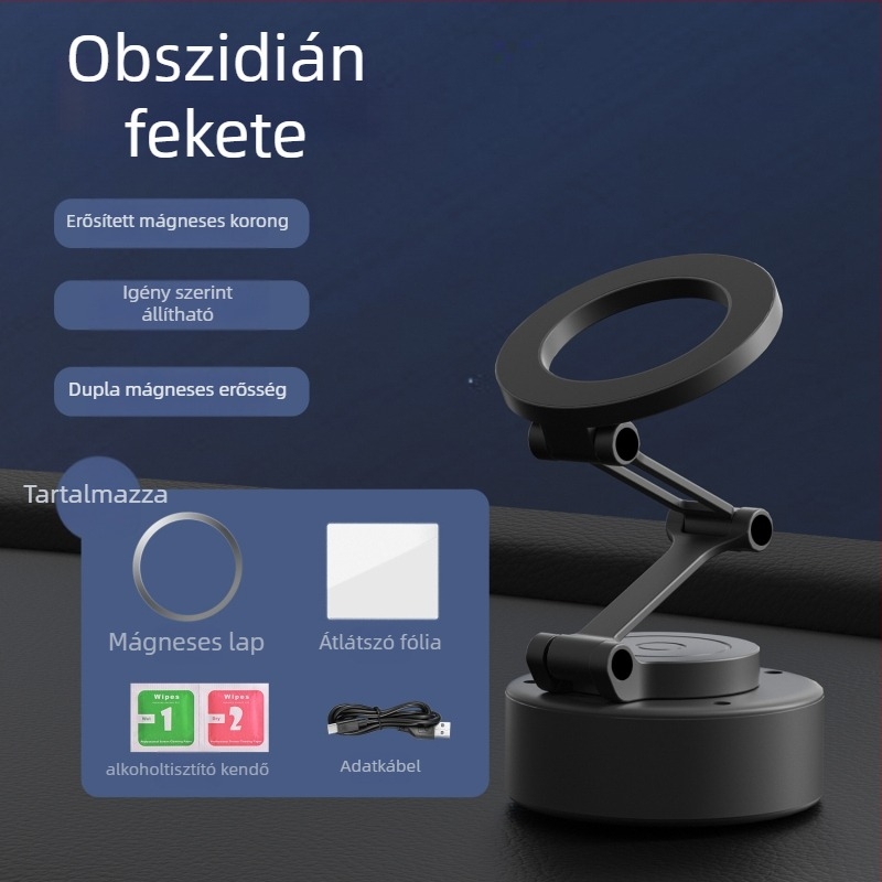 Összecsukható mágneses autós telefontartó, hátoldali ragasztófelülettel, forgatható műszerfal-tartó, alumíniumötvözet