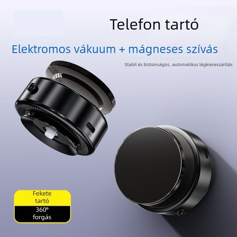 Autótelefon-tartó erős mágneses vákuumos felvétellel, 360° forgás, univerzális műanyag kivitel navigációhoz