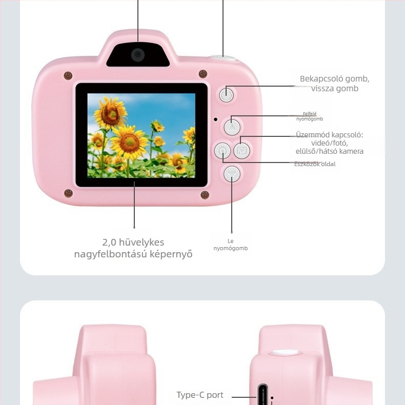 X300 gyerekeknek szánt mini kamera 2,4 hüvelykes LCD-vel, 1–5 MP szenzor, TF-kártya, videófelvétel