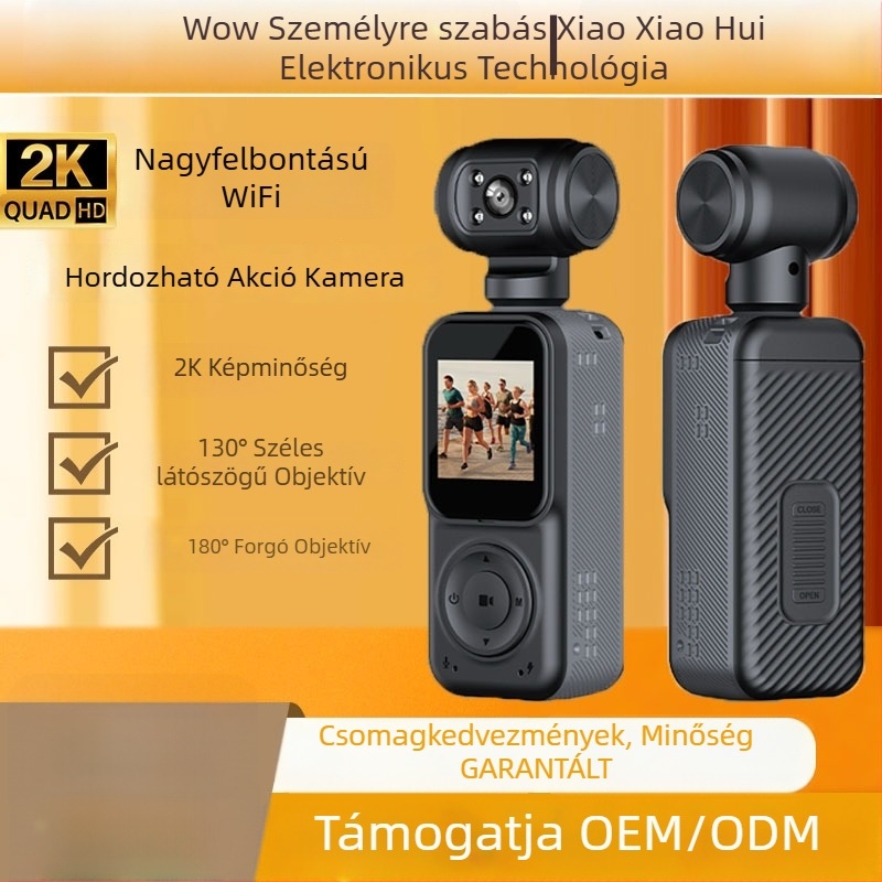 Q5 hordozható kültéri akciókamera, stabilizáció, 2K felvétel, TF-kártya tárhely, 5–6 óra üzemidő