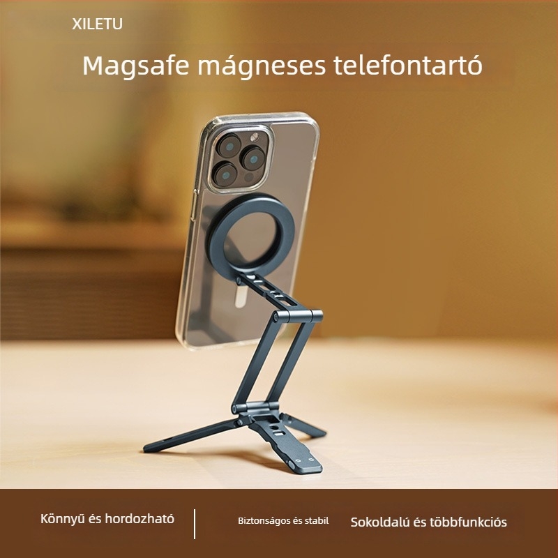 Happy Journey MagSafe mágneses telefonállvány – élő közvetítéshez és selfie-hez, alumínium ötvözet, hordozható