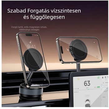 Autóba való telefontartó vákuumos rögzítéssel, kettős mágneses, ultra-széles látószögű, hajtogatható és állítható