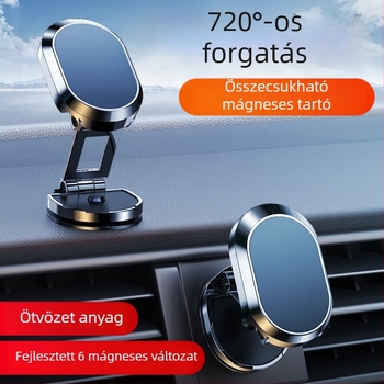 Autóba szerelhető mágneses telefon-tartó – univerzális, műanyag, forgatható és összecsukható navigációs állvány