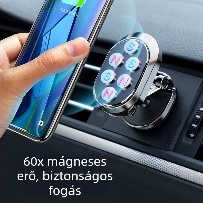 Autóba szerelhető mágneses telefon-tartó – univerzális, műanyag, forgatható és összecsukható navigációs állvány