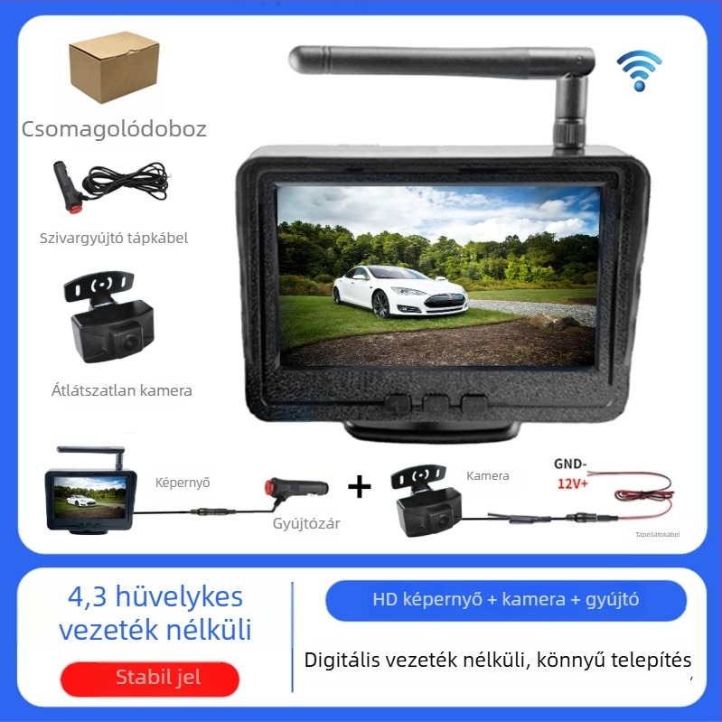 Autó LCD-monitor IPS, 480x272 felbontás, AHD bemenet, PAL/NTSC, modell VK-TB703+605T