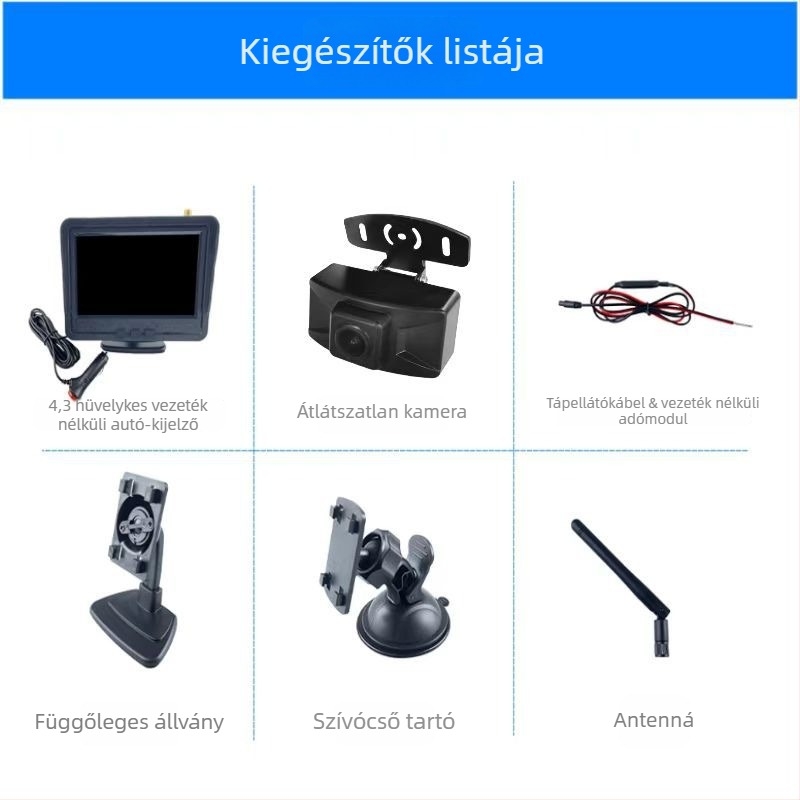 Autó LCD-monitor IPS, 480x272 felbontás, AHD bemenet, PAL/NTSC, modell VK-TB703+605T