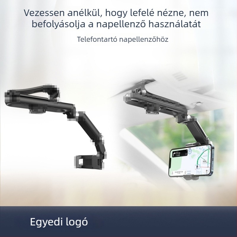 Autós telefontartó, univerzális napellenzőhöz, HUD-klipszel és közvetlen látású navigációtámogatás, hordozható