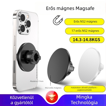 N52 erős mágneses szívófej, MagSafe-kompatibilis, 17 mm-es golyófej, univerzális autó tartó