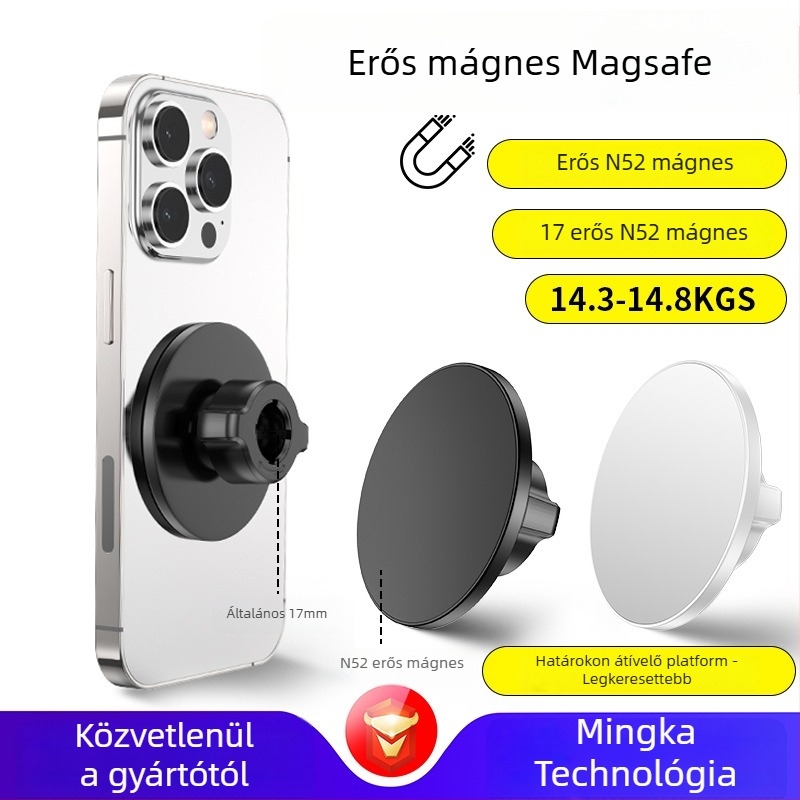 N52 erős mágneses szívófej, MagSafe-kompatibilis, 17 mm-es golyófej, univerzális autó tartó