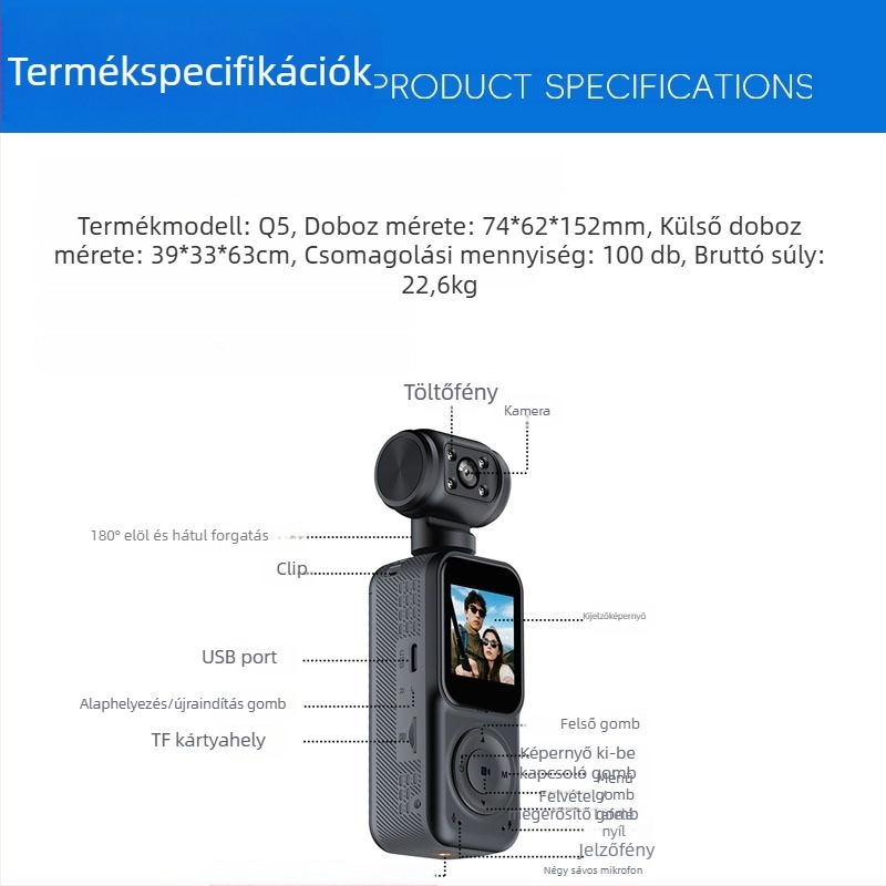 Q5 hordozható kültéri sportkamera 1,5 hüvelykes LCD-vel, 2MP, TF-kártya, 5–6 órás akkumulátor-élettartam