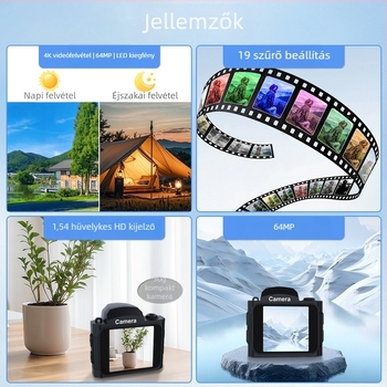 Gyerekeknek készült 4K zsebcamera, 64MP fotók, TF-kártya tárhely, széles látószögű objektív, modell HJD-2