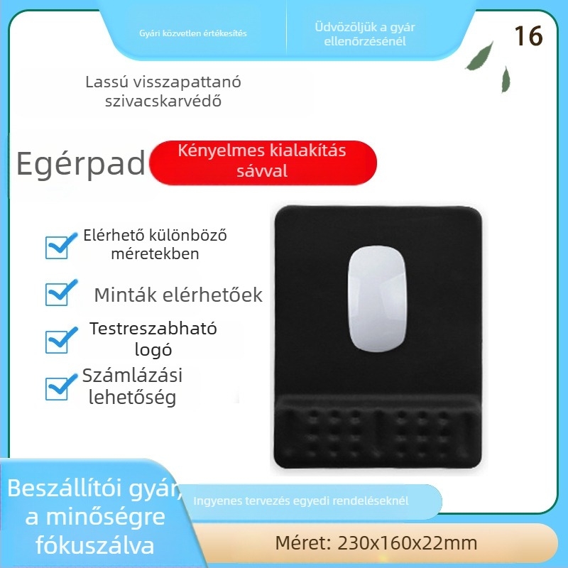 Kis méretű csuklótámasz billentyűzethez és egérhez — PVC + memóriahab + PU alap; támasz a csuklóhoz; logó nyomtatás; OEM testreszabás