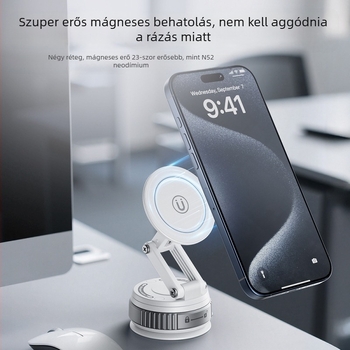 Autóba való telefontartó vákuumos csészével, MagSafe-kompatibilis, összecsukható, mágneses, műanyag kivitel