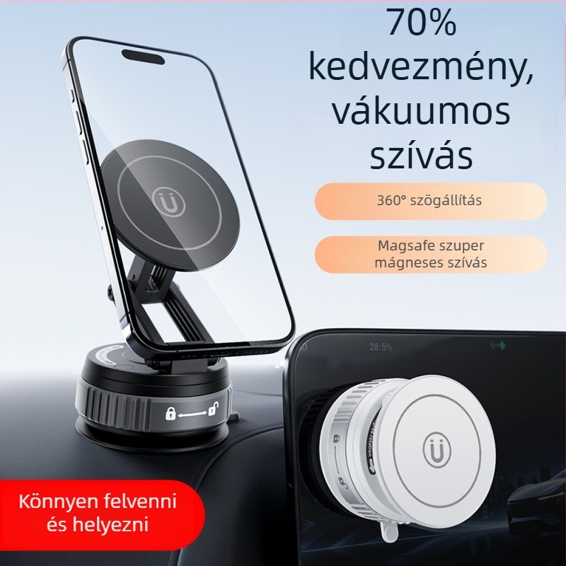 Autóba való telefontartó vákuumos csészével, MagSafe-kompatibilis, összecsukható, mágneses, műanyag kivitel