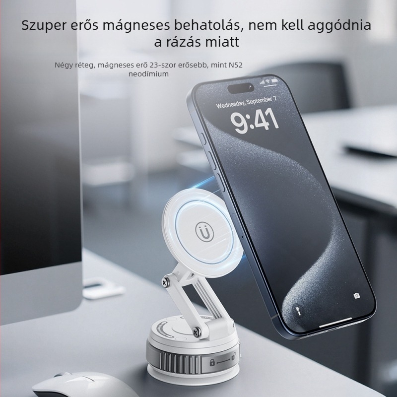 Autóba való telefontartó vákuumos csészével, MagSafe-kompatibilis, összecsukható, mágneses, műanyag kivitel