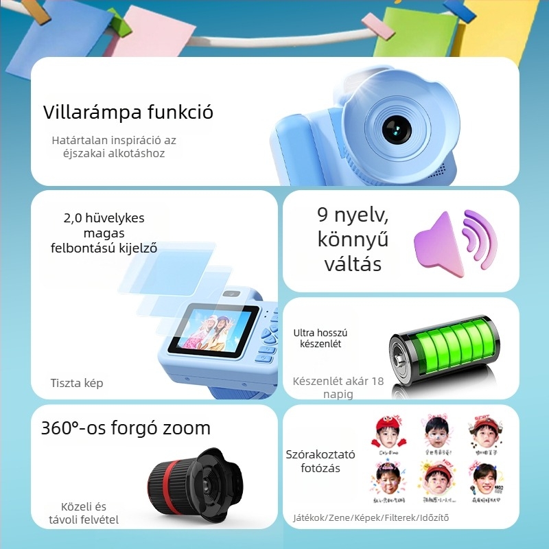 DELANDA Gyerek Kamera D31 – 48 MP CCD, 2,0 hüvelykes LCD, TF-kártya támogatás, videó felvétel, ABS ház