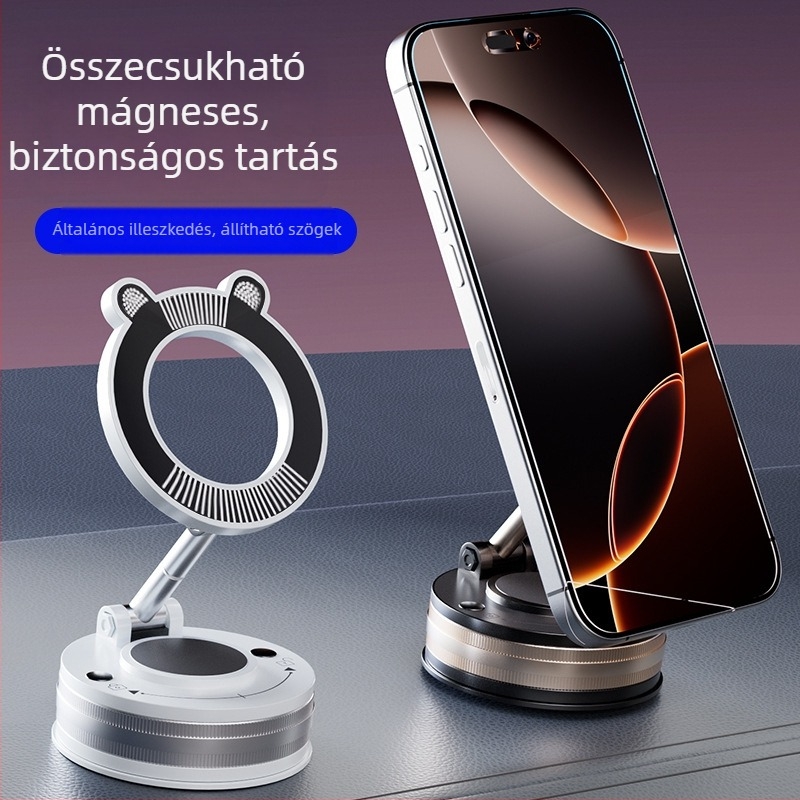 Autós telefontartó mágneses, forgatható, vákuumos tapadással, összecsukható, univerzális navigációhoz