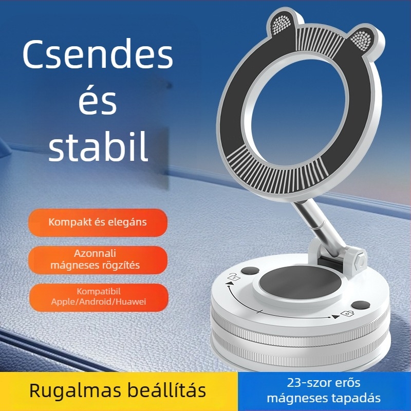Autós telefontartó mágneses, forgatható, vákuumos tapadással, összecsukható, univerzális navigációhoz