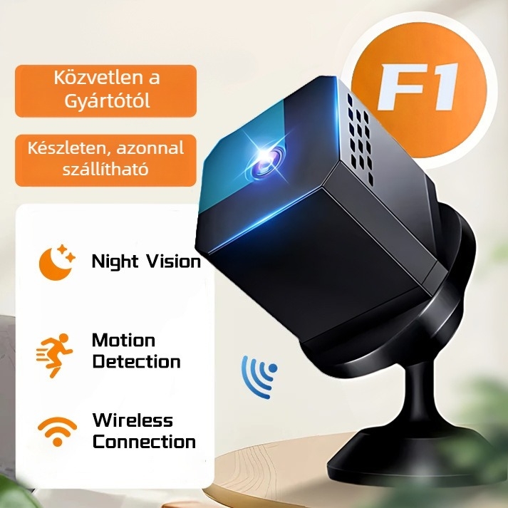 F1 Kültéri Kamera HD WiFi és Éjjellátás, TF Kártya Memória, LCD 2.8 mm, ABS Műanyag