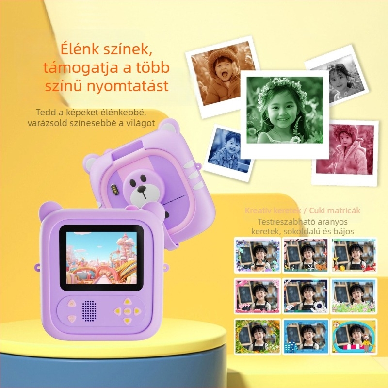D2 Polaroid Gyerekek Digitális Forgatható Objektívű Mini Színes Fotó Nyomtató Kamera | 48 MP szenzor | 2,4" IPS kijelző | TF-kártya | ABS ház | 1300 mAh akkumulátor