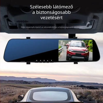 H8 autós visszapillantó tükrös dash cam, előre-hátra kettős felvétellel, HD 720p, 140° látószög, 4,2 hüvelykes kijelző, WiFi