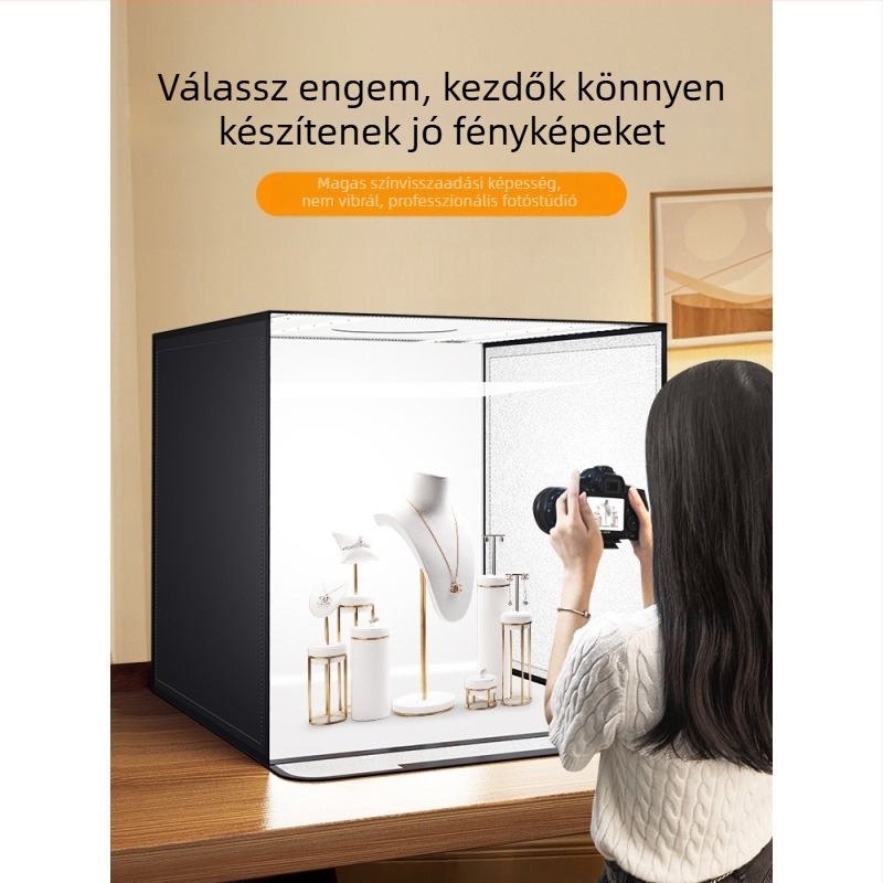 Stúdió kompakt fénybox still life fotózáshoz, összecsukható háttér doboz