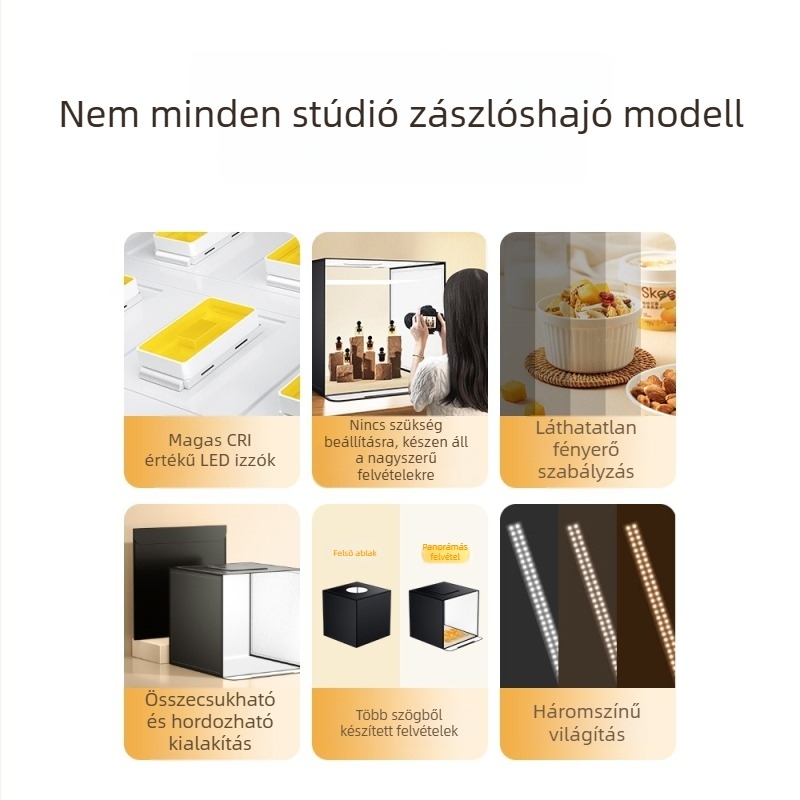 Stúdió kompakt fénybox still life fotózáshoz, összecsukható háttér doboz