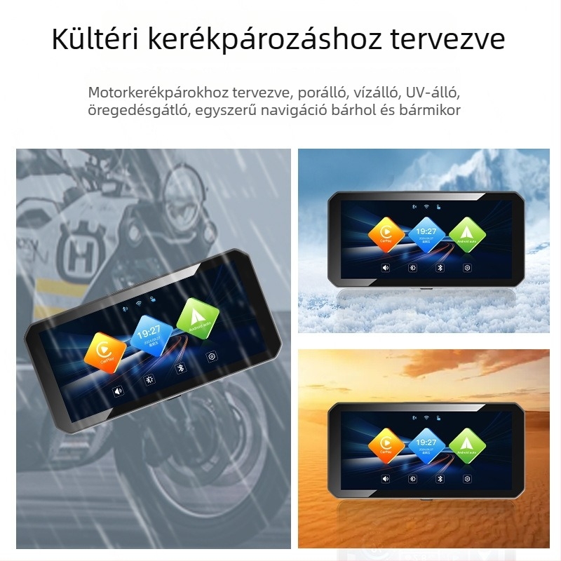Motorkerékpár CarPlay kijelző GPS-navigációval, 1080p felvétel, guminyomás-figyelő, vízálló és porálló