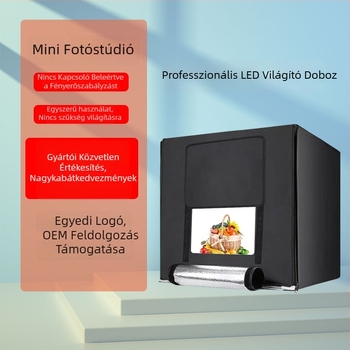 Kis stúdió LED fotólámpa softboxszal, kompakt kivitel; modell 40/60/80; személyes fotózásra alkalmas; fényvisszaverő anyag