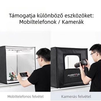 Kis stúdió LED fotólámpa softboxszal, kompakt kivitel; modell 40/60/80; személyes fotózásra alkalmas; fényvisszaverő anyag