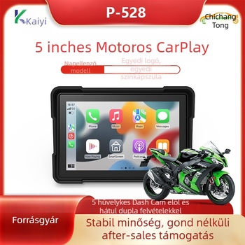 Motorkerékpár CarPlay dash kamera, elöl és hátul felvétel — Modell P-528Z, 170° látószög, 5MP, 64GB tárhely, kormányra történő rögzítés
