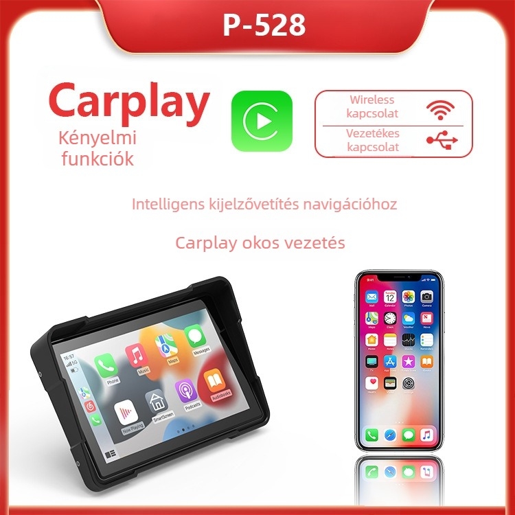 Motorkerékpár CarPlay dash kamera, elöl és hátul felvétel — Modell P-528Z, 170° látószög, 5MP, 64GB tárhely, kormányra történő rögzítés