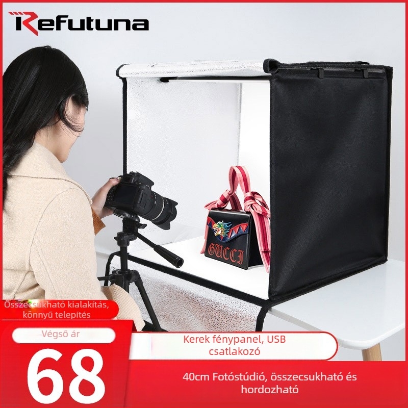 Mini fotóstúdió - Márka: refutuna; Modell: Ring light verzió kettős színhőmérséklettel; Anyag: poliészter + LED panel; Súly: 2.6 kg; Termékkód: Syled440 ssd