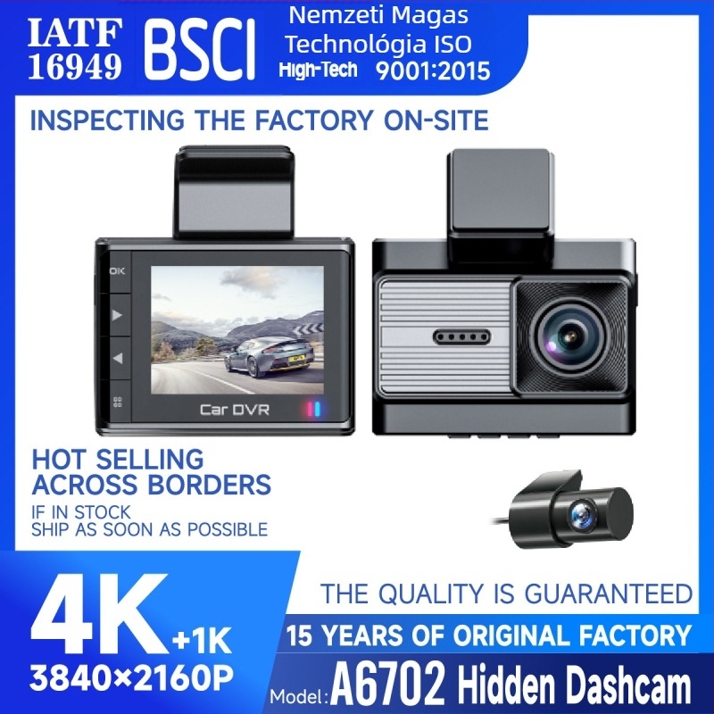 A6702 Autós dashcam, 4K (2160p), 5G WiFi GPS, előre és hátra felvétel, 170° látószög, 2.0" kijelző