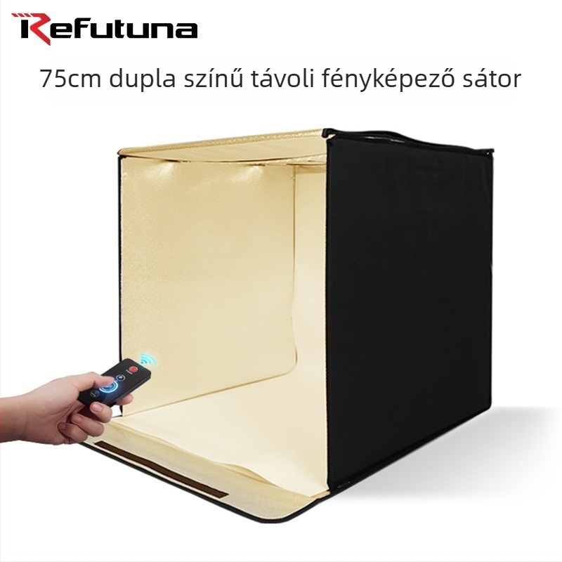 Kis fotóstúdió LED-softbox kettős színhővel, összecsukható kivitel, távirányító, poliészter panel