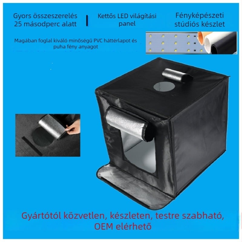 LED-stúdió softbox készlet professzionális fotózáshoz, tartalmaz LED-lámpát, importált anyagokból készült