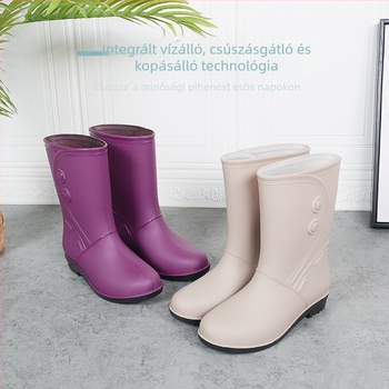 Női esőcsizma fleece béléses, középmagas, vízálló és csúszásmentes