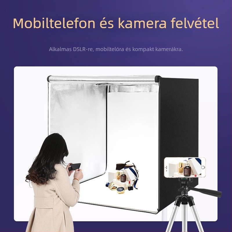 RETENG Kisméretű fotóstúdió készlet poliészter LED fénypanellel és softbox-szal, bővíthető