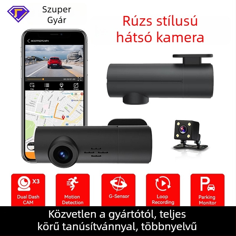 Autós dash-kamera Wi-Fi-vel, 1080p, 170° látómező, ciklikus felvétel, TF-kártya